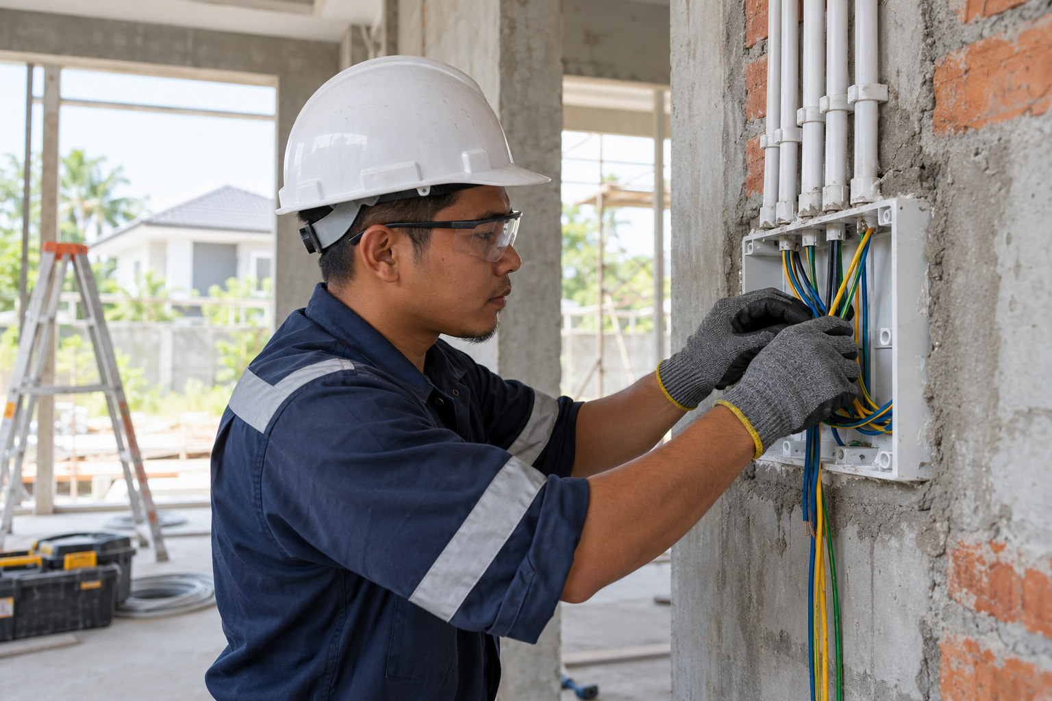 Electrician fitting tidy wall wiring-5 Electrician fitting tidy wall wiring-5