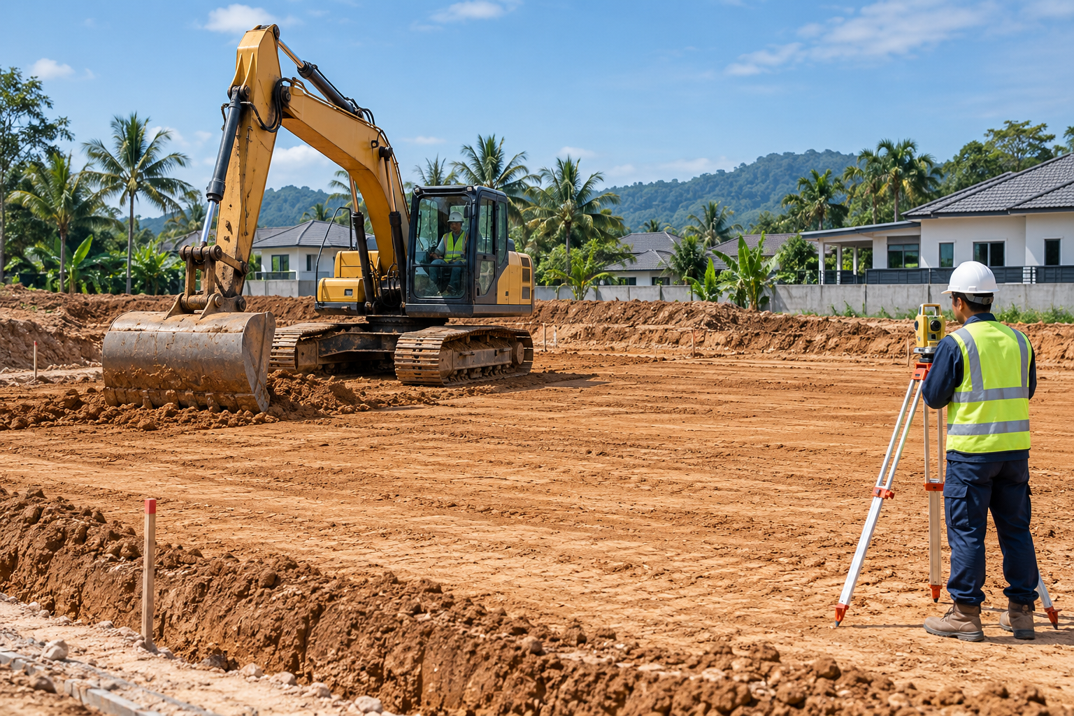 Excavator Grading a Tropical Home Site-2 Excavator Grading a Tropical Home Site-2