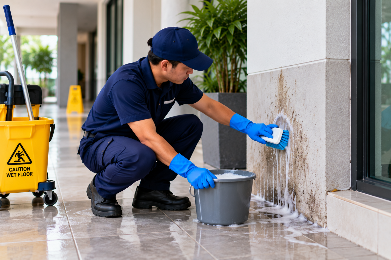Focused Cleaning in a Modern Corridor Focused Cleaning in a Modern Corridor