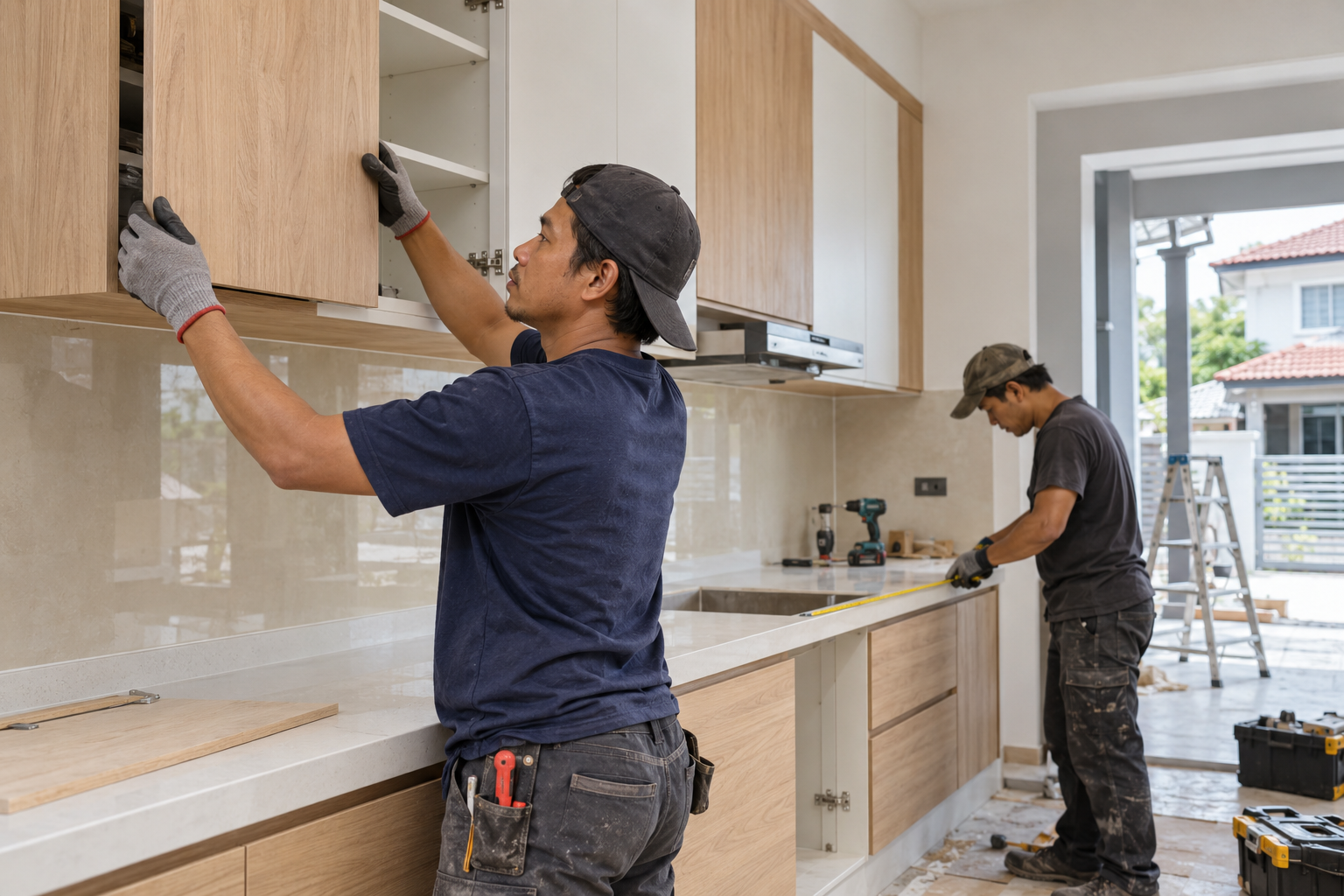 Malaysian carpenters install modern kitchen cabinets-3 Malaysian carpenters install modern kitchen cabinets-3