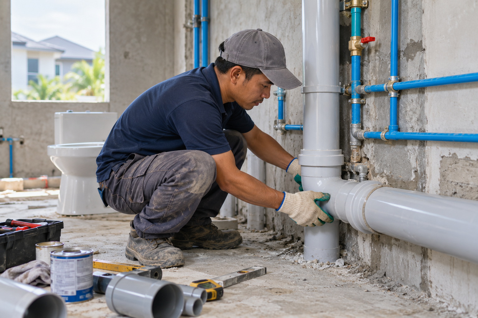 Malaysian plumber installing bathroom pipes-7 Malaysian plumber installing bathroom pipes-7