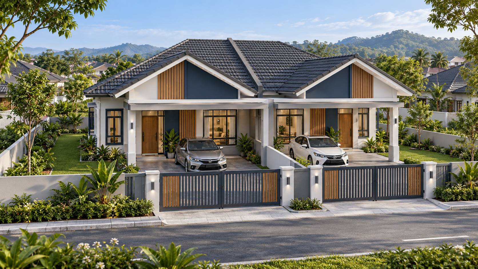 Modern Malaysian semi-detached twin homes