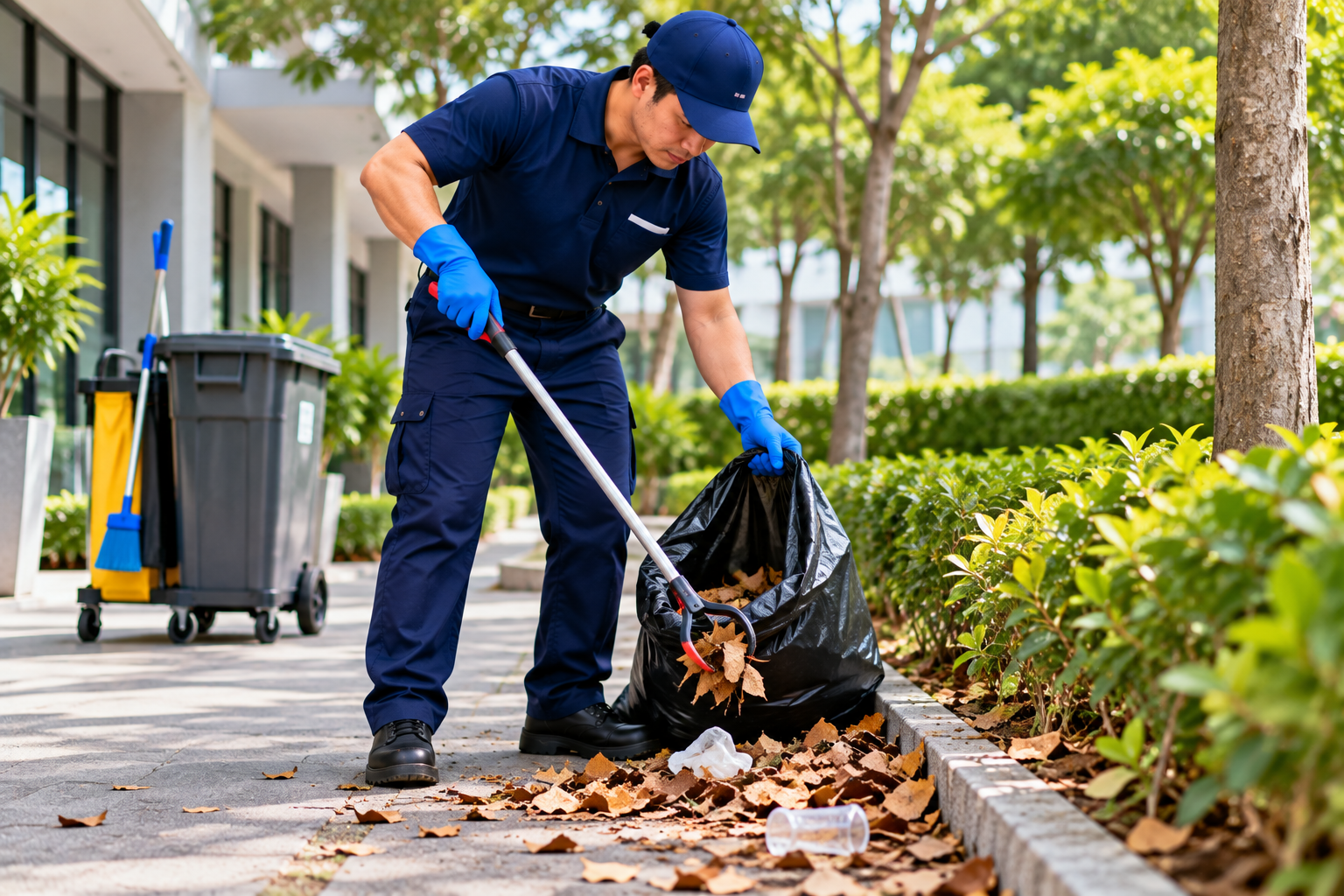 Park Groundskeeper Collecting Leaves Park Groundskeeper Collecting Leaves