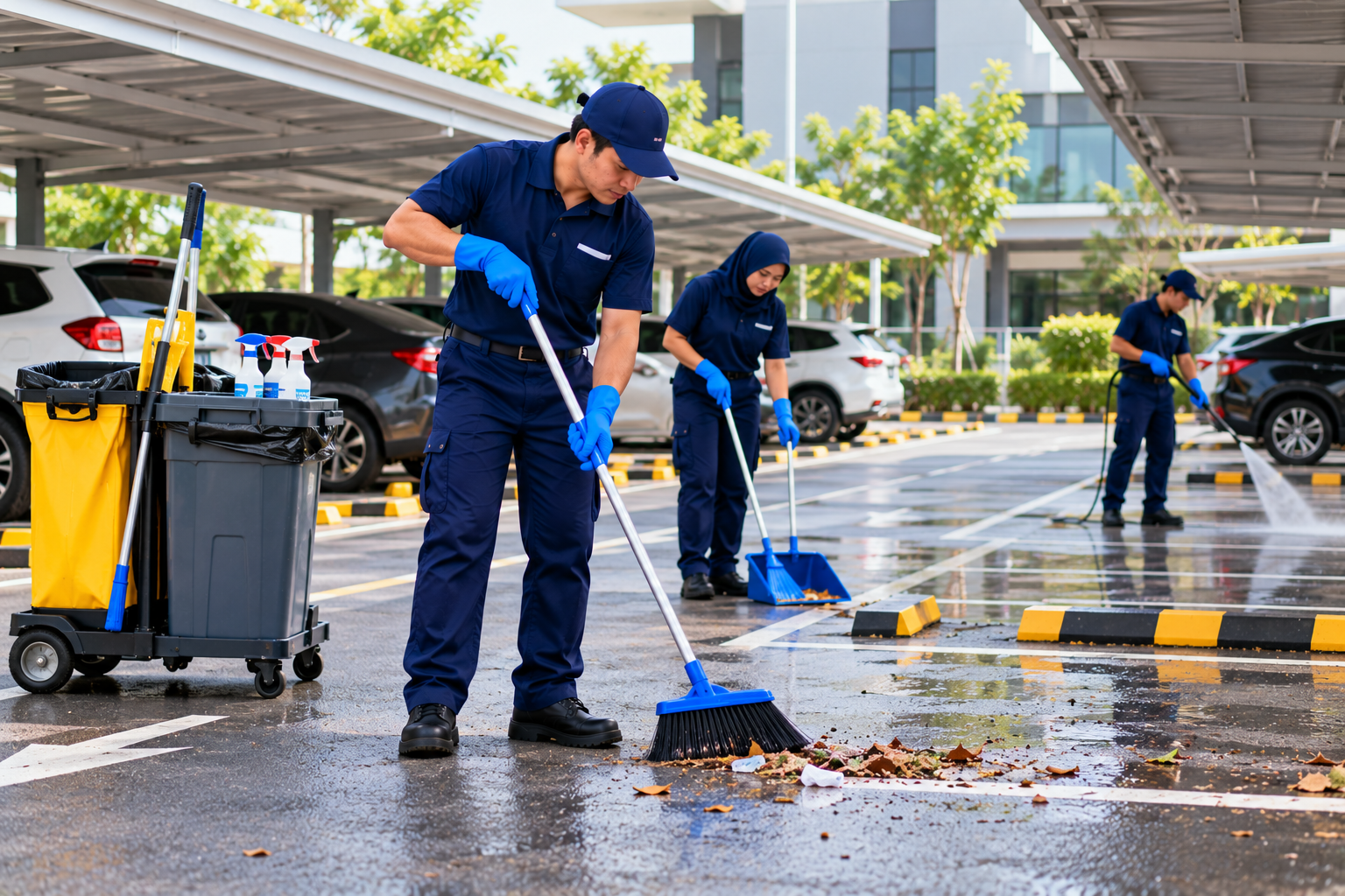 Parking Lot Cleaning Team at Work Parking Lot Cleaning Team at Work