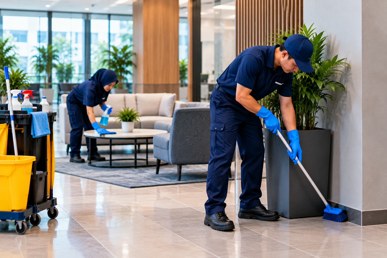Professional Lobby Cleaning in Action Professional Lobby Cleaning in Action
